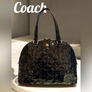 Coach Op Art Embossed Peyton Dome Patent Leather Satchel Tote F25705 EUC